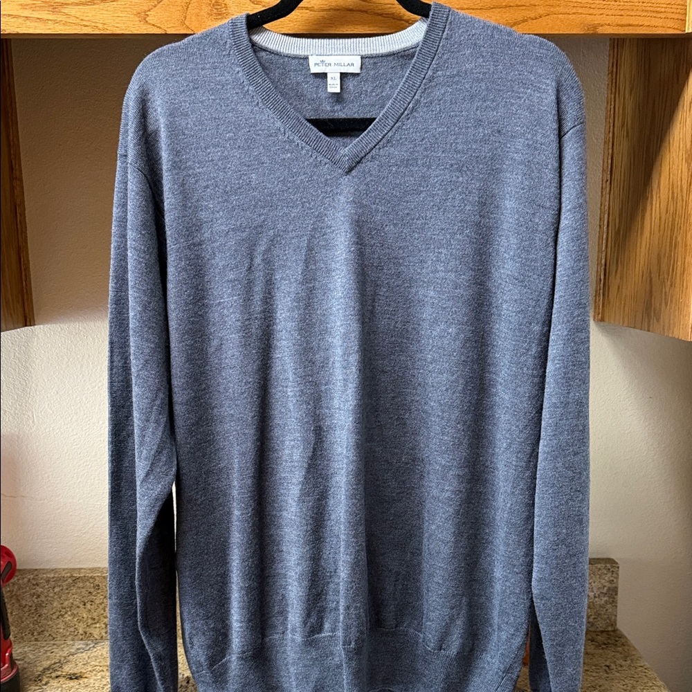 Peter Millar Men's Blue V-Neck Sweater EUC ⛳